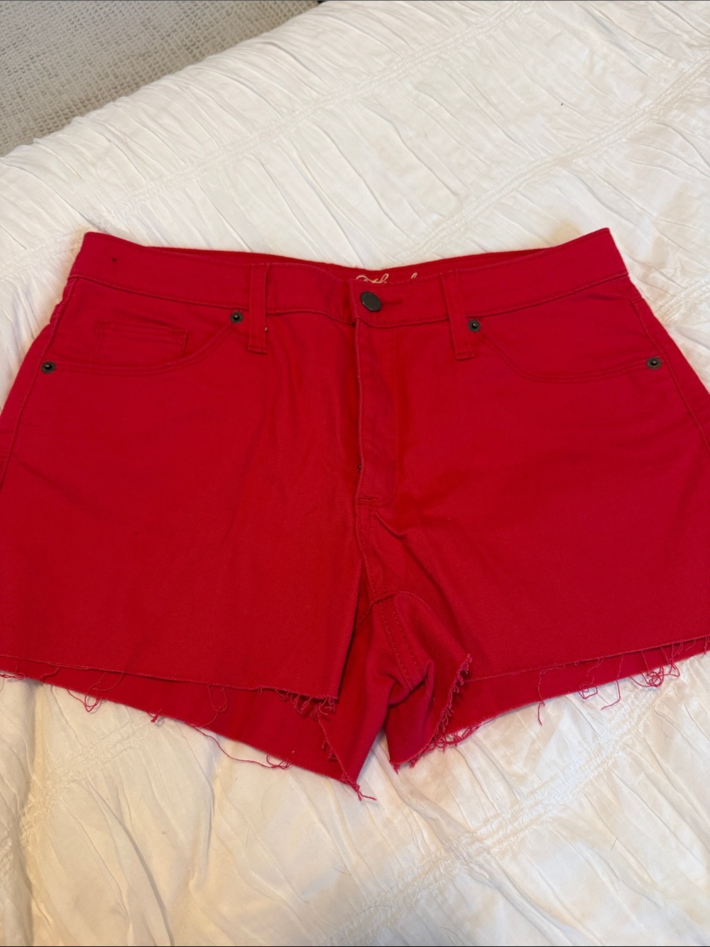 Universal Thread Vibrant Red Frayed Hem Jean Shorts